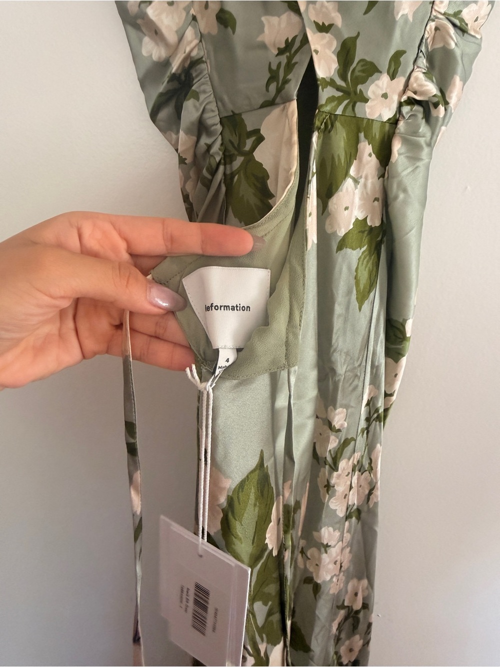 Reformation Anais Floral Silk Dress Tarragon Green Size 4 NWT - Picture 7 of 9
